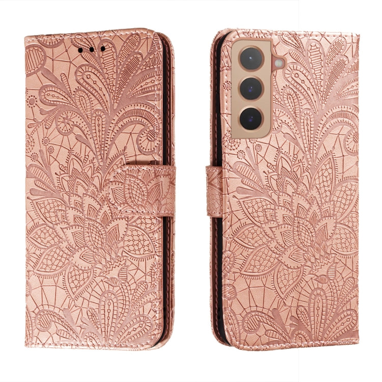 For Samsung Galaxy S22 5G Lace Flower Leather Phone Case with Holder & Card Slots & Wallet & Photo Frame
