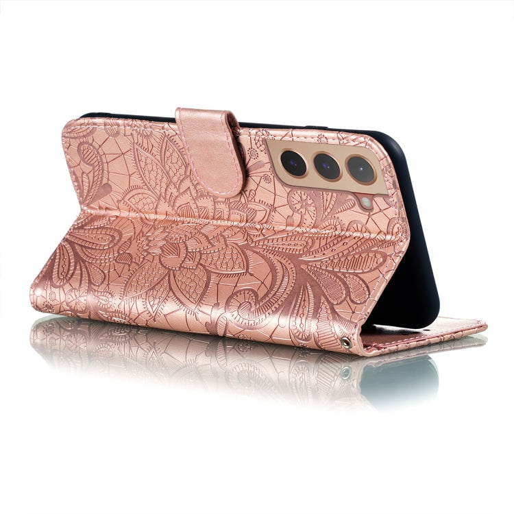 For Samsung Galaxy S22 5G Lace Flower Leather Phone Case with Holder & Card Slots & Wallet & Photo Frame