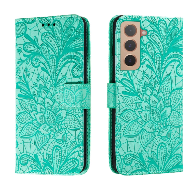 For Samsung Galaxy S22 5G Lace Flower Leather Phone Case with Holder & Card Slots & Wallet & Photo Frame