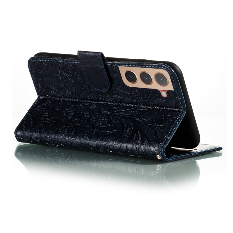 For Samsung Galaxy S22 5G Lace Flower Leather Phone Case with Holder & Card Slots & Wallet & Photo Frame