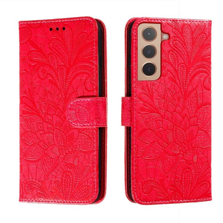 For Samsung Galaxy S22 5G Lace Flower Leather Phone Case with Holder & Card Slots & Wallet & Photo Frame