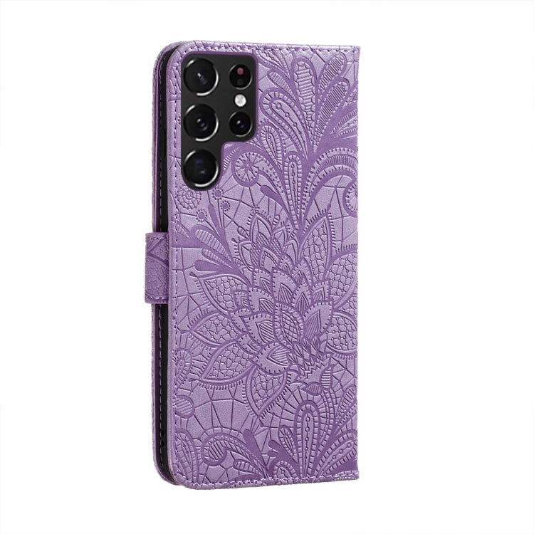 For Samsung Galaxy S22 Ultra 5G Lace Flower Leather Phone Case with Holder & Card Slots & Wallet & Photo Frame