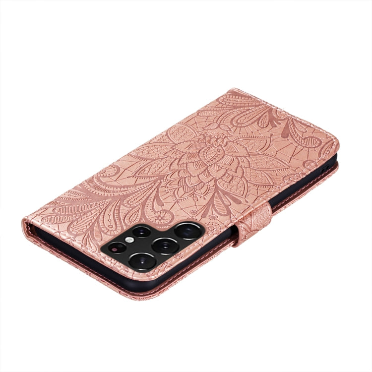 For Samsung Galaxy S22 Ultra 5G Lace Flower Leather Phone Case with Holder & Card Slots & Wallet & Photo Frame