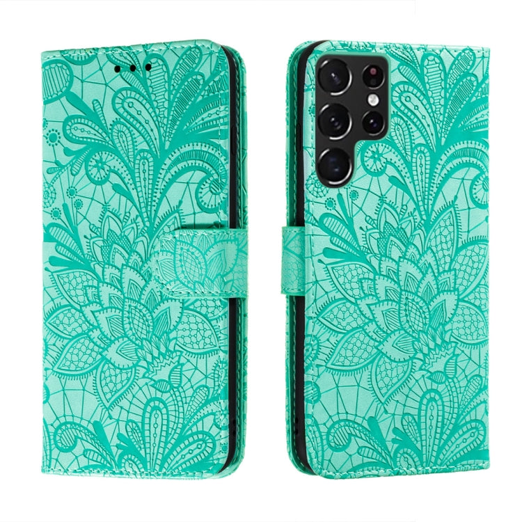 For Samsung Galaxy S22 Ultra 5G Lace Flower Leather Phone Case with Holder & Card Slots & Wallet & Photo Frame