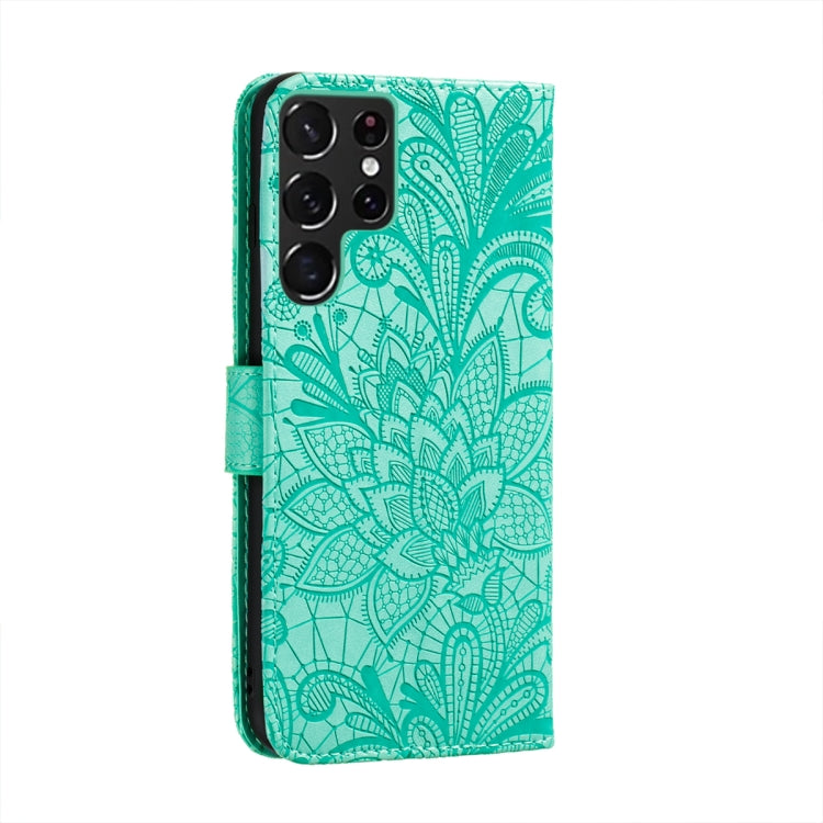 For Samsung Galaxy S22 Ultra 5G Lace Flower Leather Phone Case with Holder & Card Slots & Wallet & Photo Frame