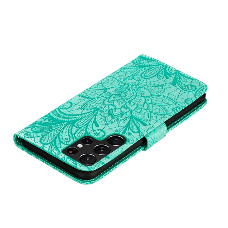 For Samsung Galaxy S22 Ultra 5G Lace Flower Leather Phone Case with Holder & Card Slots & Wallet & Photo Frame
