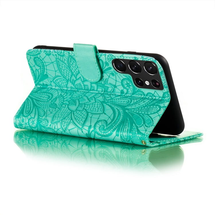 For Samsung Galaxy S22 Ultra 5G Lace Flower Leather Phone Case with Holder & Card Slots & Wallet & Photo Frame