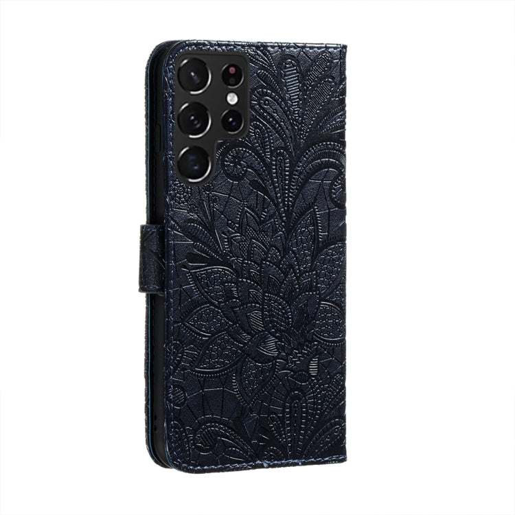 For Samsung Galaxy S22 Ultra 5G Lace Flower Leather Phone Case with Holder & Card Slots & Wallet & Photo Frame
