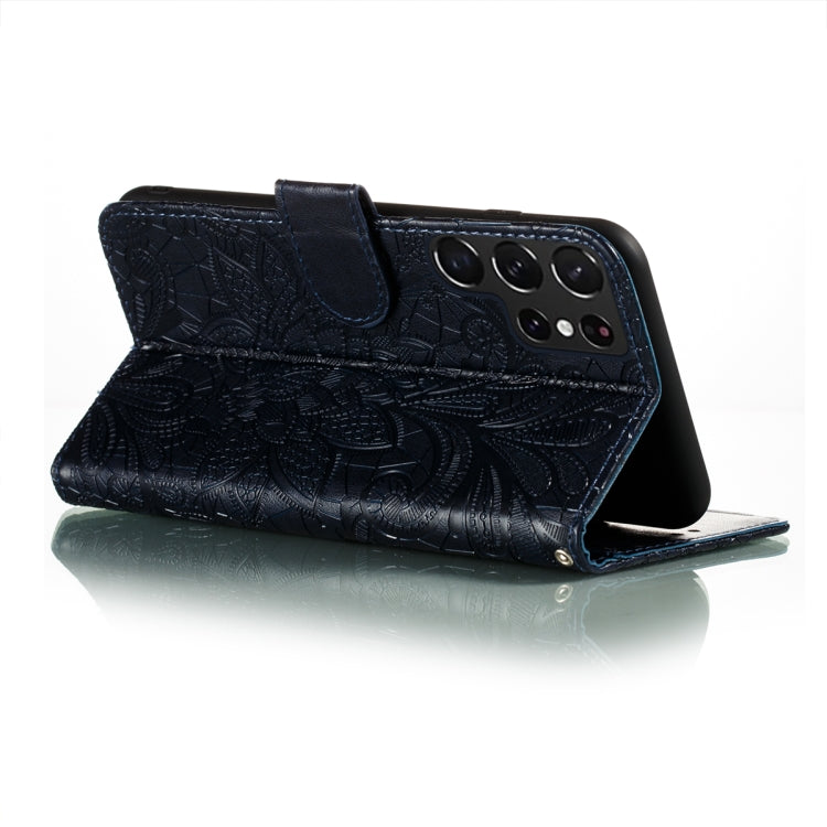 For Samsung Galaxy S22 Ultra 5G Lace Flower Leather Phone Case with Holder & Card Slots & Wallet & Photo Frame