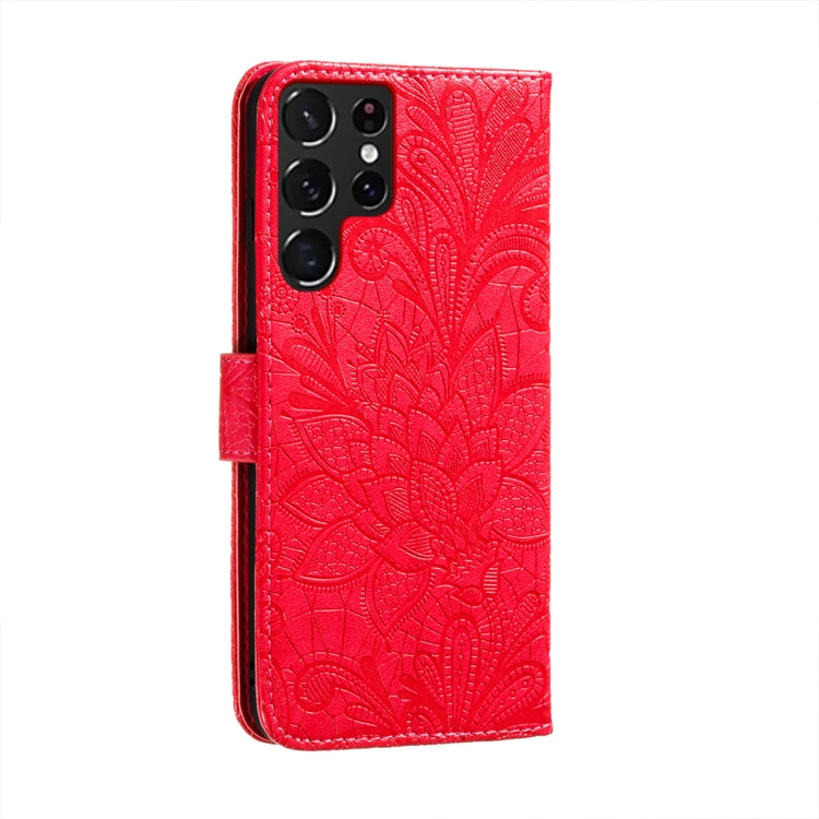 For Samsung Galaxy S22 Ultra 5G Lace Flower Leather Phone Case with Holder & Card Slots & Wallet & Photo Frame