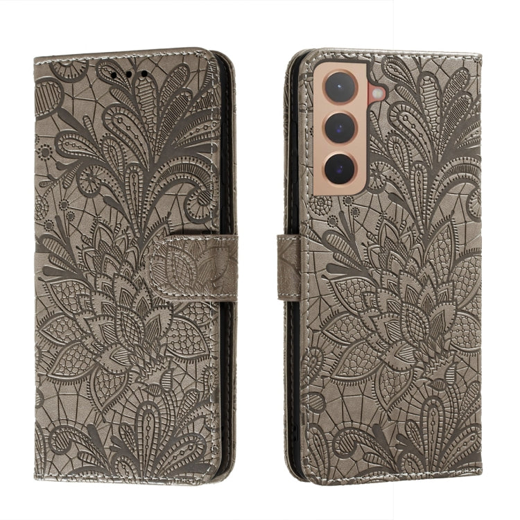 For Samsung Galaxy S22+ 5G Lace Flower Leather Phone Case with Holder & Card Slots & Wallet & Photo Frame