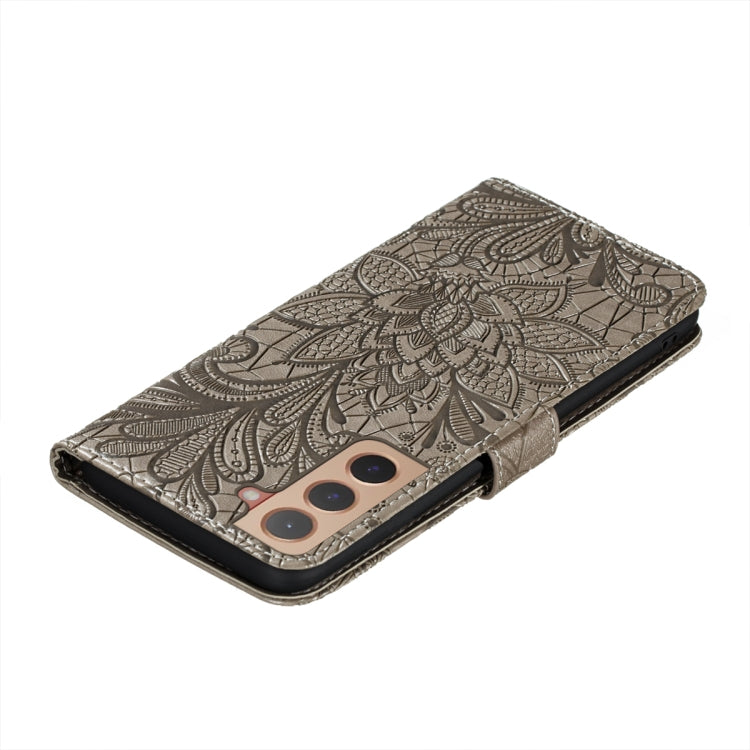 For Samsung Galaxy S22+ 5G Lace Flower Leather Phone Case with Holder & Card Slots & Wallet & Photo Frame