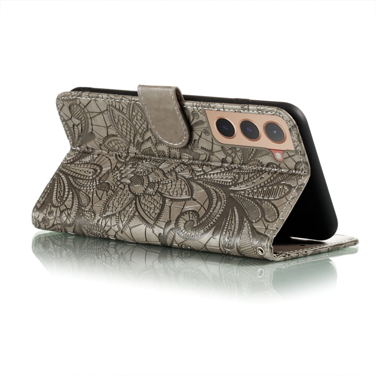 For Samsung Galaxy S22+ 5G Lace Flower Leather Phone Case with Holder & Card Slots & Wallet & Photo Frame