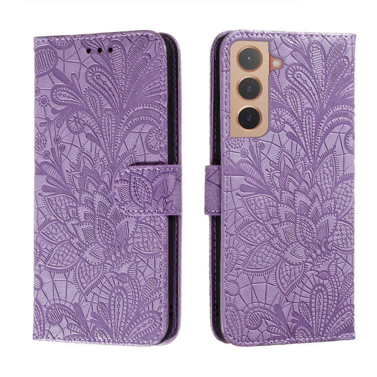 For Samsung Galaxy S22+ 5G Lace Flower Leather Phone Case with Holder & Card Slots & Wallet & Photo Frame