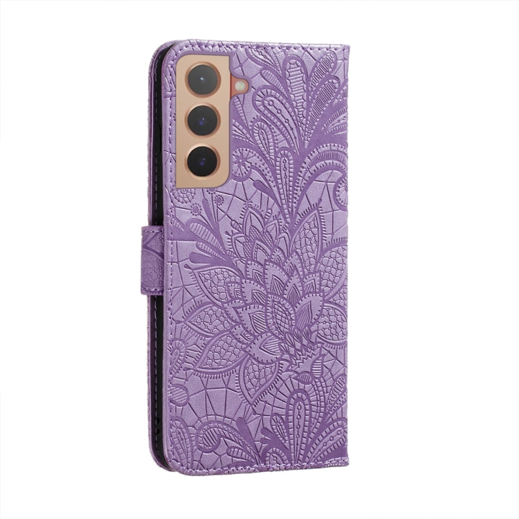 For Samsung Galaxy S22+ 5G Lace Flower Leather Phone Case with Holder & Card Slots & Wallet & Photo Frame