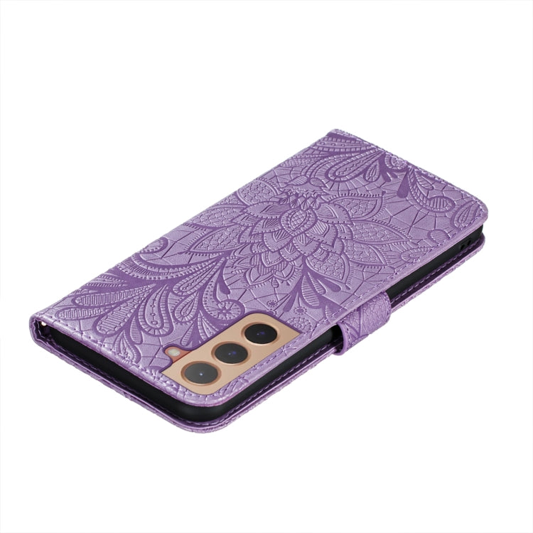 For Samsung Galaxy S22+ 5G Lace Flower Leather Phone Case with Holder & Card Slots & Wallet & Photo Frame