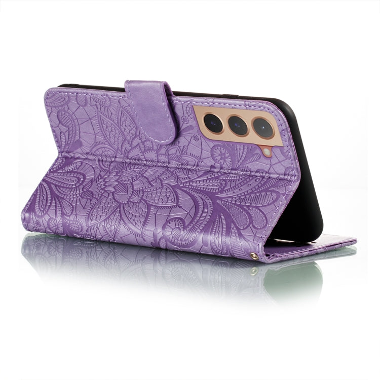 For Samsung Galaxy S22+ 5G Lace Flower Leather Phone Case with Holder & Card Slots & Wallet & Photo Frame