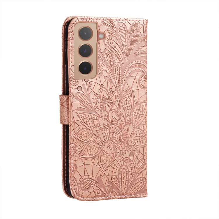 For Samsung Galaxy S22+ 5G Lace Flower Leather Phone Case with Holder & Card Slots & Wallet & Photo Frame