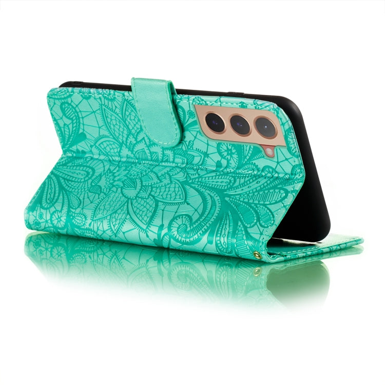 For Samsung Galaxy S22+ 5G Lace Flower Leather Phone Case with Holder & Card Slots & Wallet & Photo Frame