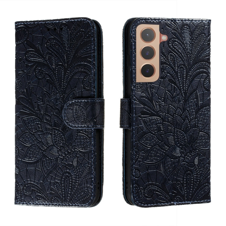 For Samsung Galaxy S22+ 5G Lace Flower Leather Phone Case with Holder & Card Slots & Wallet & Photo Frame