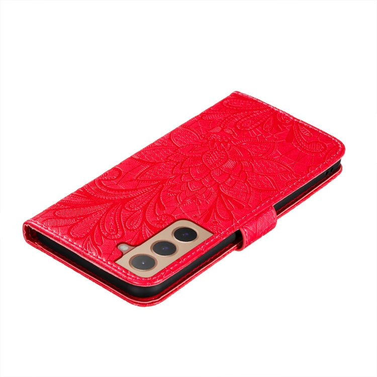 For Samsung Galaxy S22+ 5G Lace Flower Leather Phone Case with Holder & Card Slots & Wallet & Photo Frame