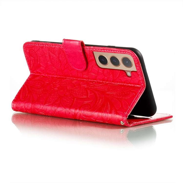 For Samsung Galaxy S22+ 5G Lace Flower Leather Phone Case with Holder & Card Slots & Wallet & Photo Frame