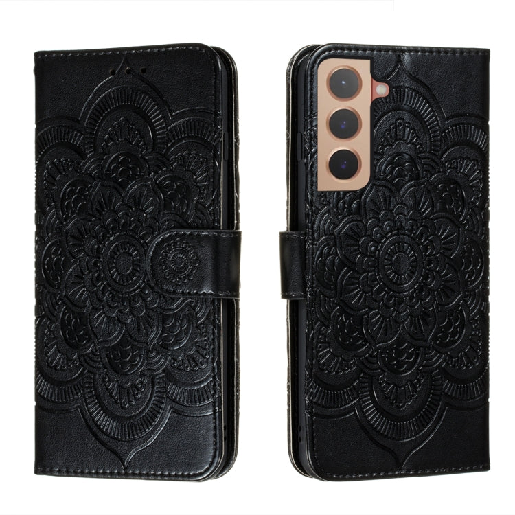 For Samsung Galaxy S22 5G Sun Mandala Embossing Pattern Phone Leather Case with Holder & Card Slots & Wallet & Lanyard