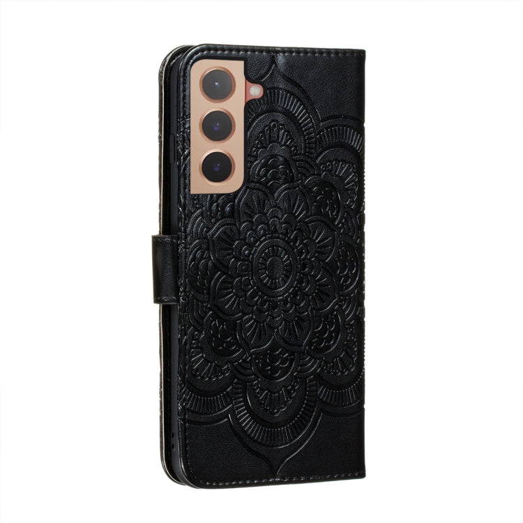 For Samsung Galaxy S22 5G Sun Mandala Embossing Pattern Phone Leather Case with Holder & Card Slots & Wallet & Lanyard