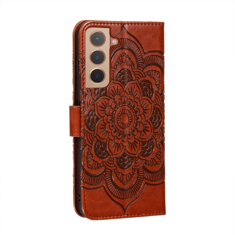 For Samsung Galaxy S22 5G Sun Mandala Embossing Pattern Phone Leather Case with Holder & Card Slots & Wallet & Lanyard