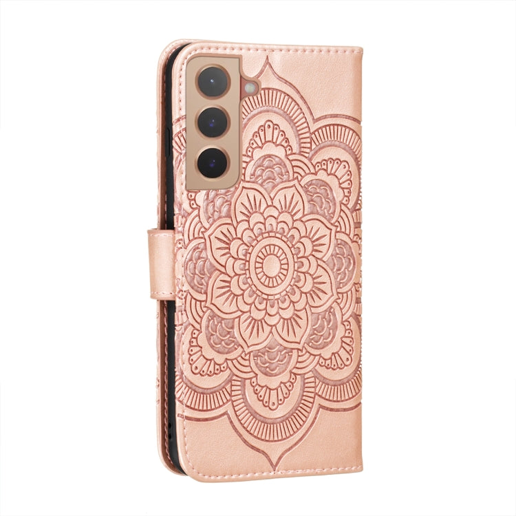 For Samsung Galaxy S22 5G Sun Mandala Embossing Pattern Phone Leather Case with Holder & Card Slots & Wallet & Lanyard