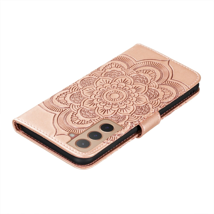 For Samsung Galaxy S22 5G Sun Mandala Embossing Pattern Phone Leather Case with Holder & Card Slots & Wallet & Lanyard