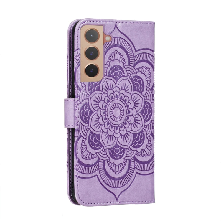 For Samsung Galaxy S22 5G Sun Mandala Embossing Pattern Phone Leather Case with Holder & Card Slots & Wallet & Lanyard