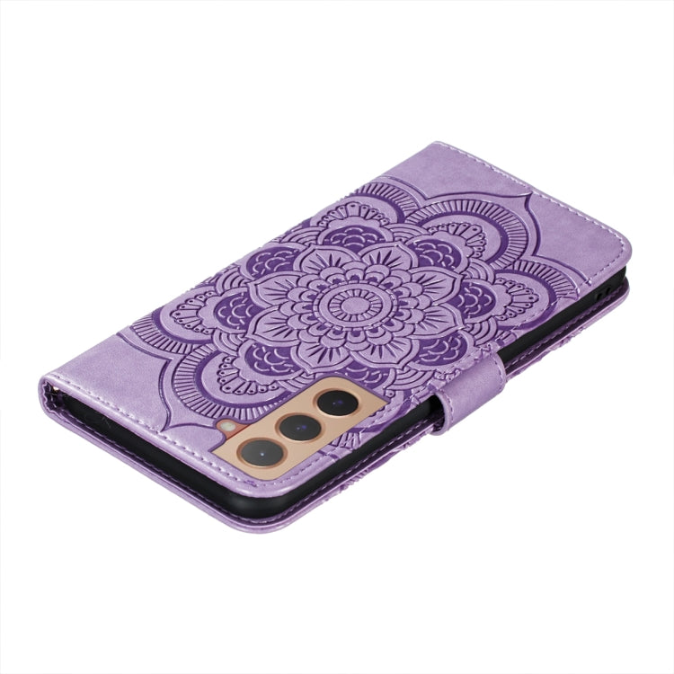 For Samsung Galaxy S22 5G Sun Mandala Embossing Pattern Phone Leather Case with Holder & Card Slots & Wallet & Lanyard