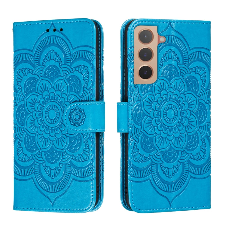 For Samsung Galaxy S22 5G Sun Mandala Embossing Pattern Phone Leather Case with Holder & Card Slots & Wallet & Lanyard