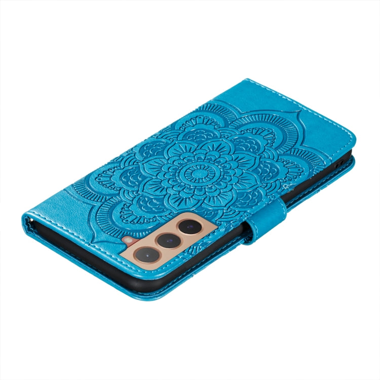 For Samsung Galaxy S22 5G Sun Mandala Embossing Pattern Phone Leather Case with Holder & Card Slots & Wallet & Lanyard