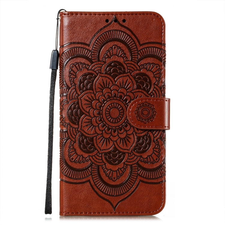 For Samsung Galaxy S22 Ultra 5G Sun Mandala Embossing Pattern Phone Leather Case with Holder & Card Slots & Wallet & Lanyard