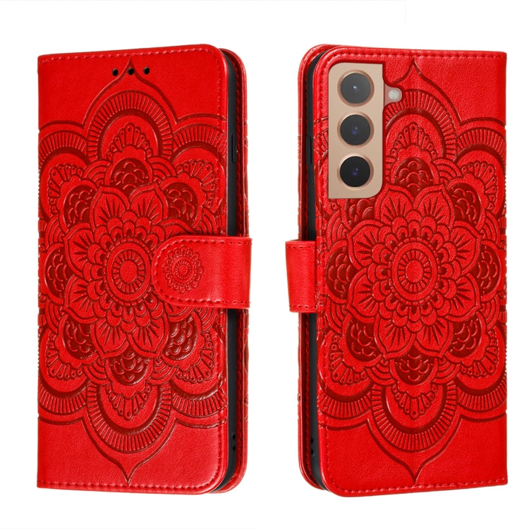 For Samsung Galaxy S22+ 5G Sun Mandala Embossing Pattern Phone Leather Case with Holder & Card Slots & Wallet & Lanyard
