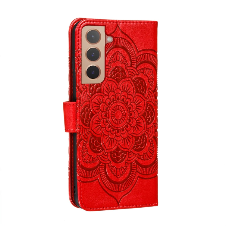 For Samsung Galaxy S22+ 5G Sun Mandala Embossing Pattern Phone Leather Case with Holder & Card Slots & Wallet & Lanyard