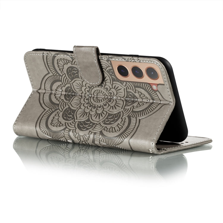 For Samsung Galaxy S22+ 5G Sun Mandala Embossing Pattern Phone Leather Case with Holder & Card Slots & Wallet & Lanyard
