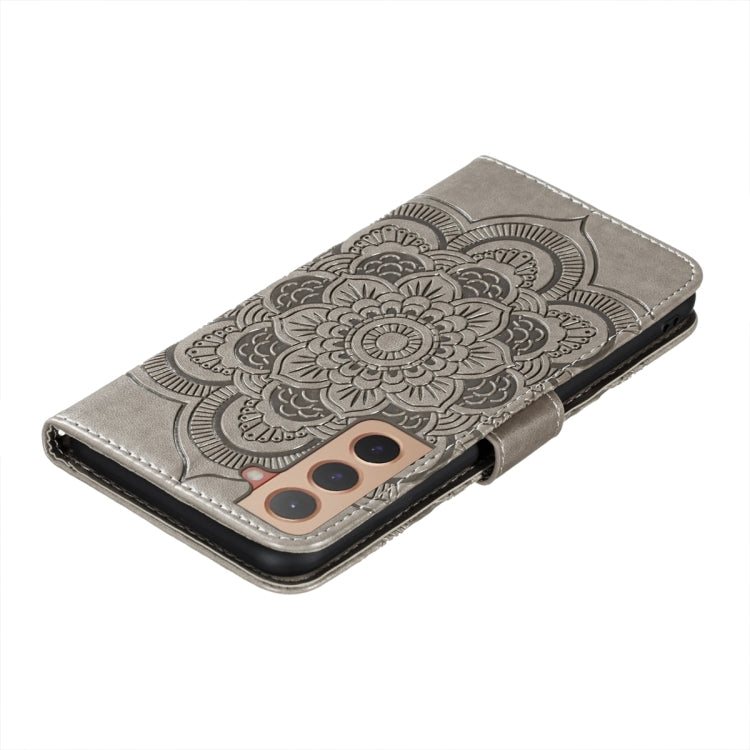 For Samsung Galaxy S22+ 5G Sun Mandala Embossing Pattern Phone Leather Case with Holder & Card Slots & Wallet & Lanyard