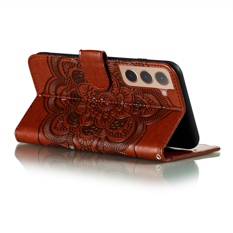 For Samsung Galaxy S22+ 5G Sun Mandala Embossing Pattern Phone Leather Case with Holder & Card Slots & Wallet & Lanyard