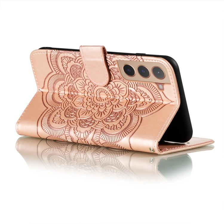 For Samsung Galaxy S22+ 5G Sun Mandala Embossing Pattern Phone Leather Case with Holder & Card Slots & Wallet & Lanyard