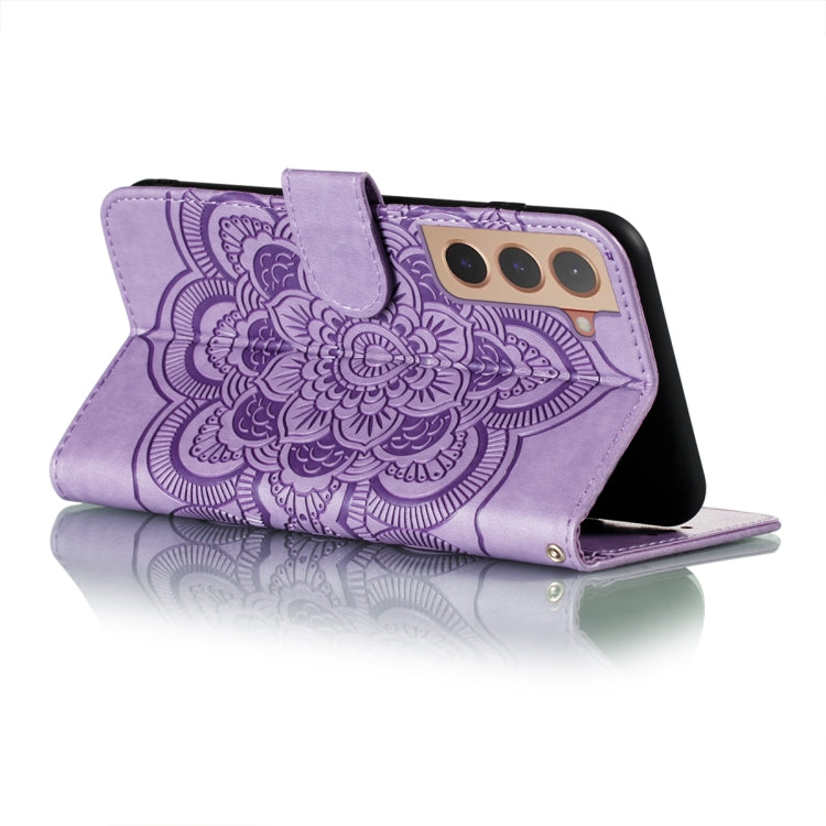For Samsung Galaxy S22+ 5G Sun Mandala Embossing Pattern Phone Leather Case with Holder & Card Slots & Wallet & Lanyard