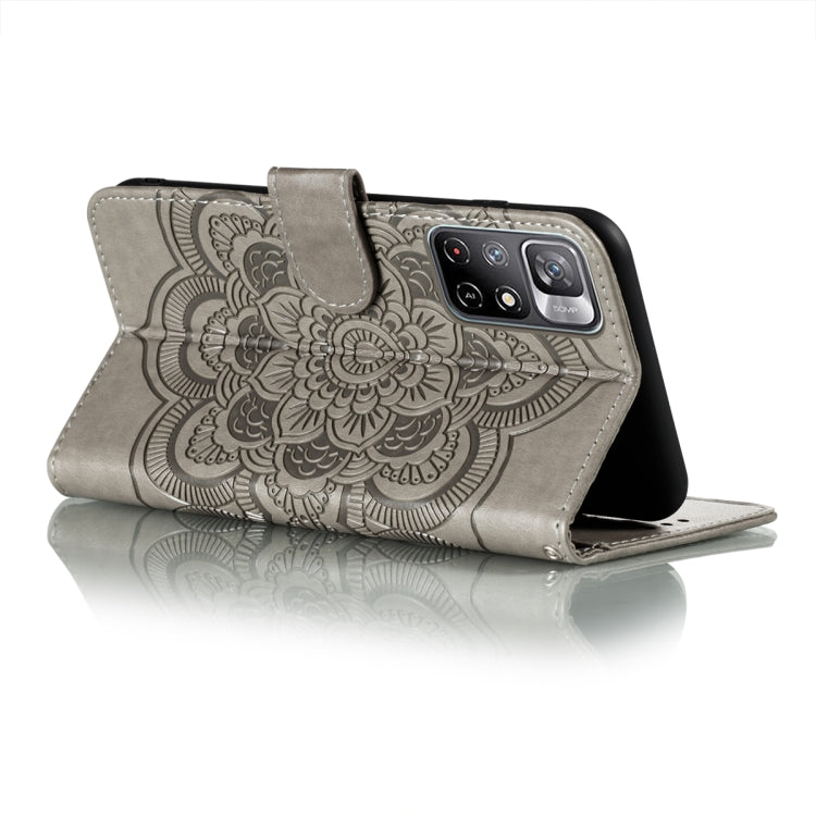 For Xiaomi Redmi Note 11 Sun Mandala Embossing Pattern Phone Leather Case with Holder & Card Slots & Wallet & Lanyard