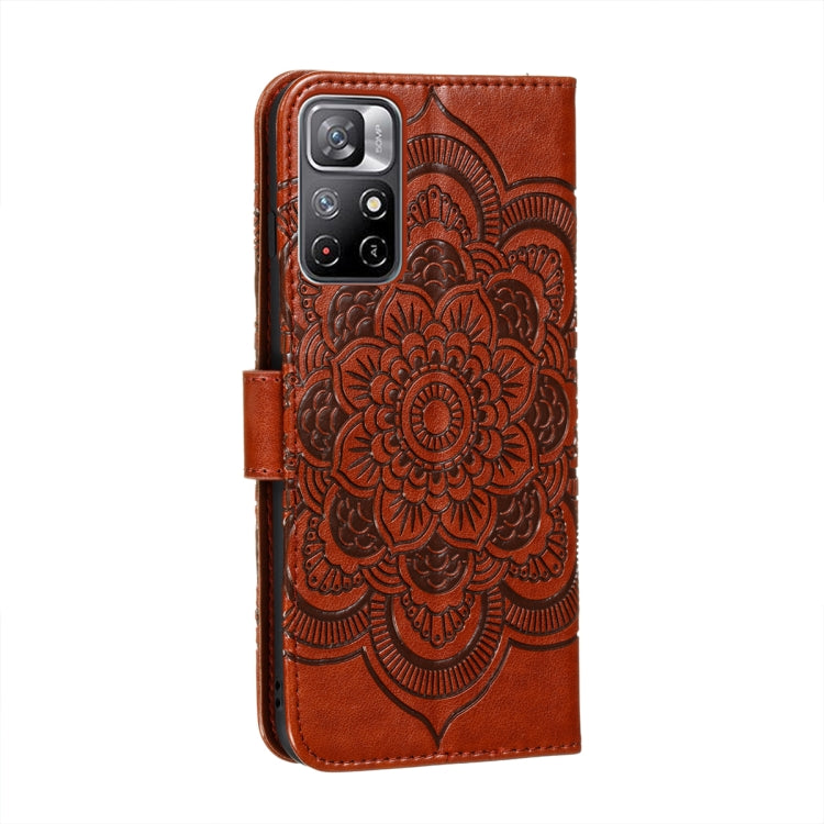 For Xiaomi Redmi Note 11 Sun Mandala Embossing Pattern Phone Leather Case with Holder & Card Slots & Wallet & Lanyard