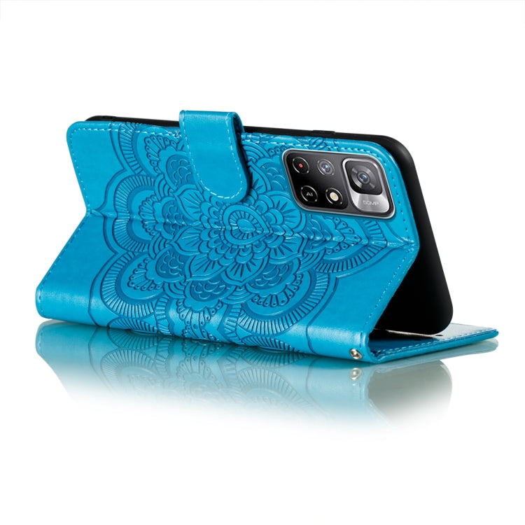 For Xiaomi Redmi Note 11 Sun Mandala Embossing Pattern Phone Leather Case with Holder & Card Slots & Wallet & Lanyard