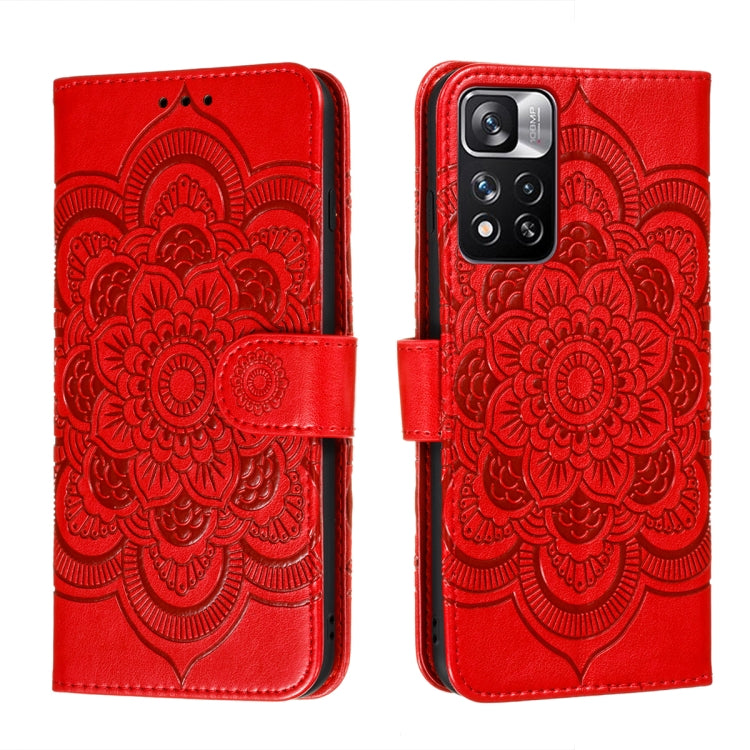 For Xiaomi Redmi Note 11 Pro Sun Mandala Embossing Pattern Phone Leather Case with Holder & Card Slots & Wallet & Lanyard