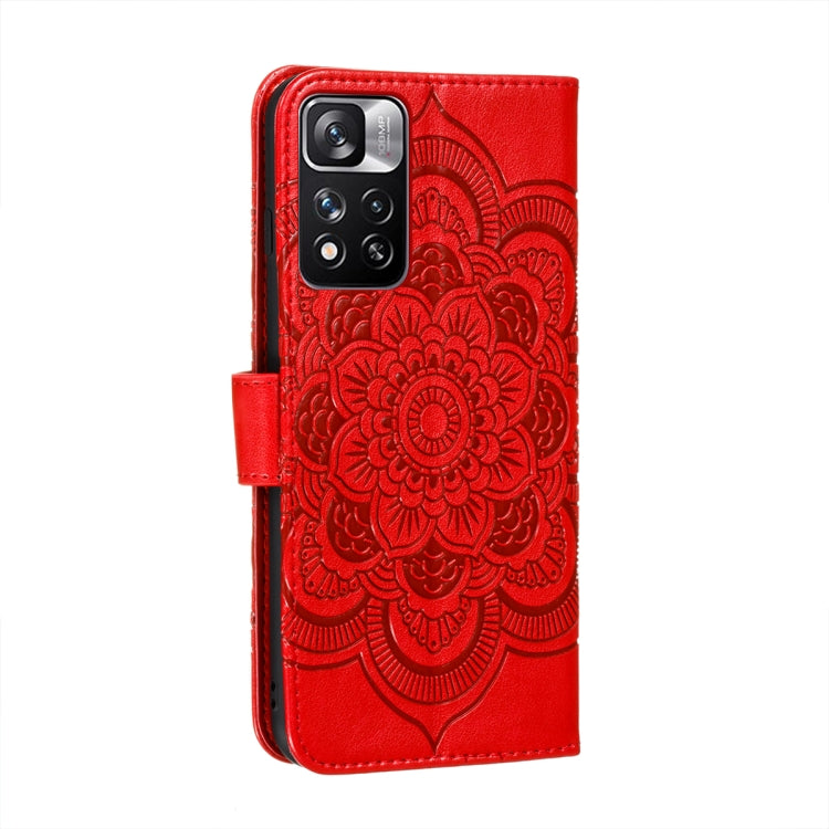 For Xiaomi Redmi Note 11 Pro Sun Mandala Embossing Pattern Phone Leather Case with Holder & Card Slots & Wallet & Lanyard