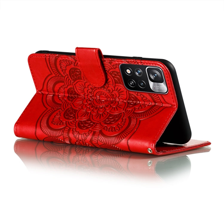 For Xiaomi Redmi Note 11 Pro Sun Mandala Embossing Pattern Phone Leather Case with Holder & Card Slots & Wallet & Lanyard