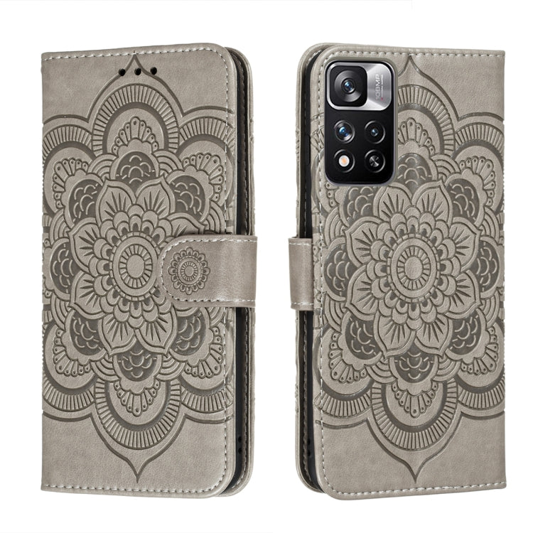 For Xiaomi Redmi Note 11 Pro Sun Mandala Embossing Pattern Phone Leather Case with Holder & Card Slots & Wallet & Lanyard
